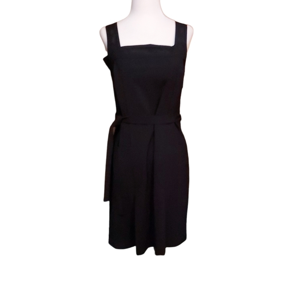 Theory Size 2 Dress Knee Length Wool Black Sleeveless Belted Pockets Sustainable